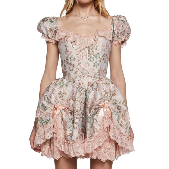 Dolls Kill Sugar Thrills Tea And Circumstance Floral Brocade Mini Dress S NWT - Picture 1 of 10